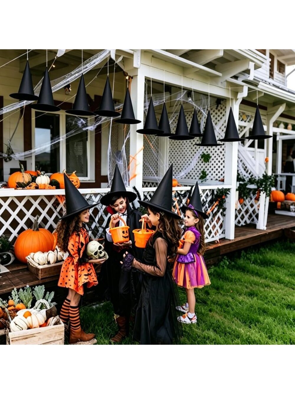 Halloween Witch Hats Decorations 10 PCS Hanging Floating Black Wizard Party Hat - Picture 5 of 6